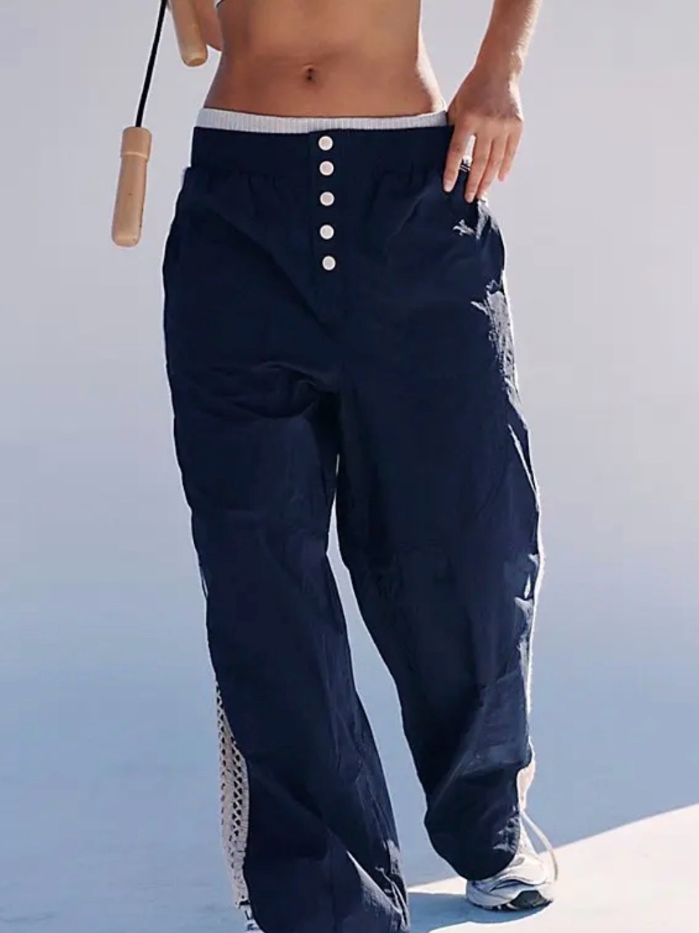 Free People underdog Navy Wide-Leg Button-Front Pants